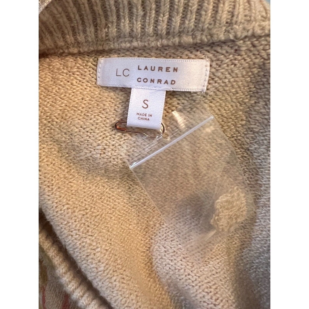New LC Lauren Conrad Floral Print Crewneck Sweater Tan Pressed Peony Womens Sz S - Picture 6 of 8